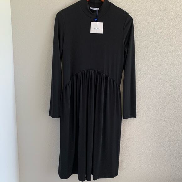 NWT Zara Circular Black Long Sleeve Dress Small - Picture 1 of 8